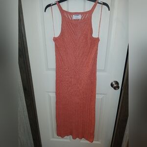 Old Navy Womens Dress Coral Crochet Knit Maxi Dress Tank Beach Boho Hippie Med